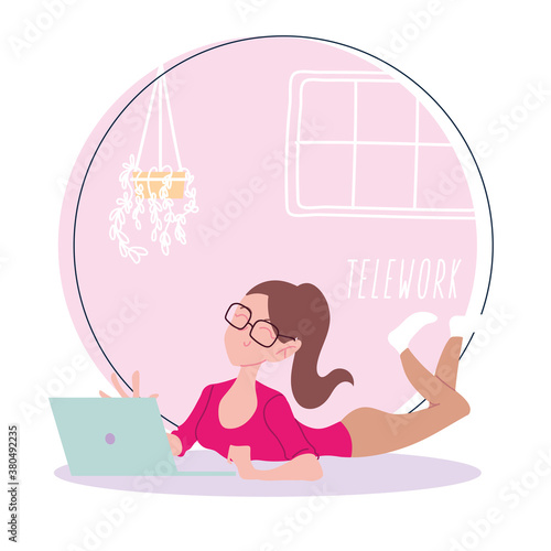 woman working remotely from her home, telework