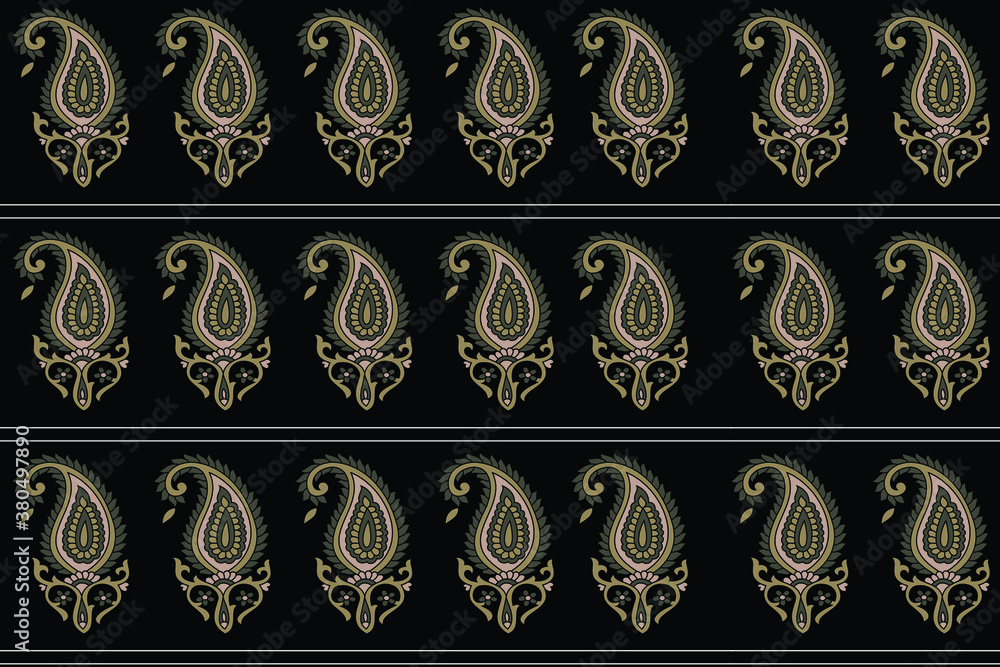 Geometric Indian paisley pattern on black background Geometric Indian paisley pattern on black background