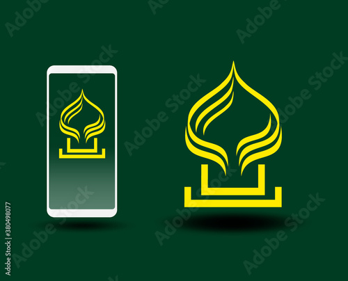 islamic logo design concept art with mosque tower. gate and arabic letter