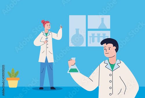 couple scientifics with tube test research vaccine