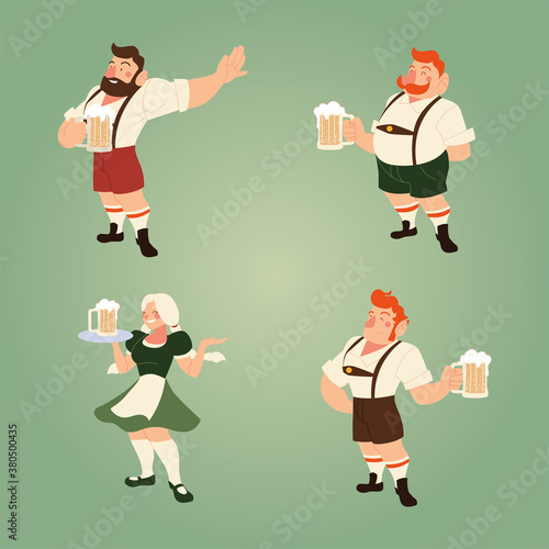 oktoberfest men and woman with traditional cloth and beer vector design
