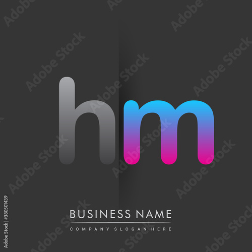 initial logo HM lowercase letter colored grey and blue, pink, creative logotype concept.