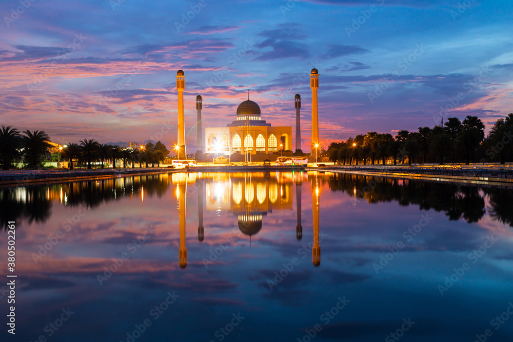 Landscape of beautiful sunset sky at Central Mosque, Songkhla province, Thailand.