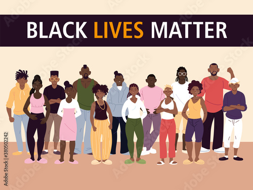 Black lives matter with women and men cartoons vector design