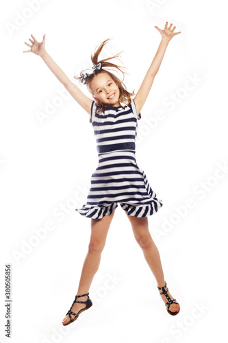 girl jumps on a white background