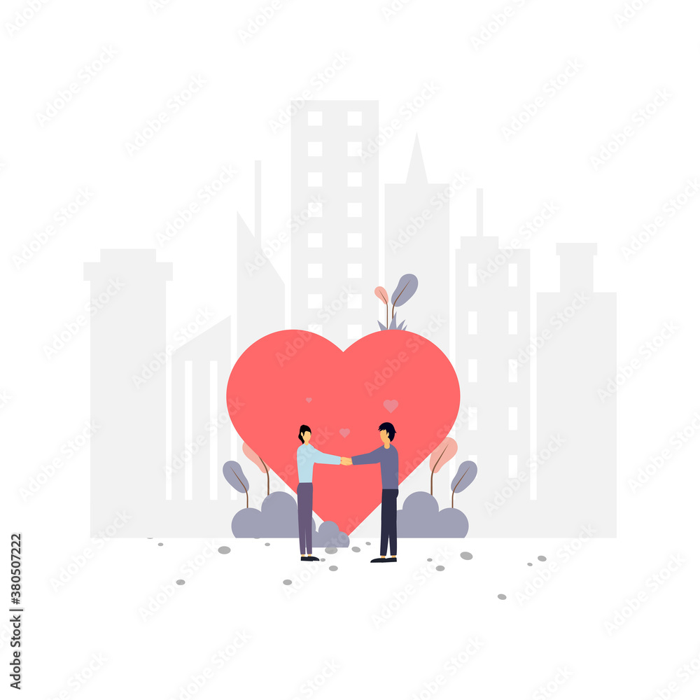 Obraz premium First date flat illustration.Vector design template.Suitable for landing page, ui, website, mobile app, editorial, poster, flyer, article, and banner.