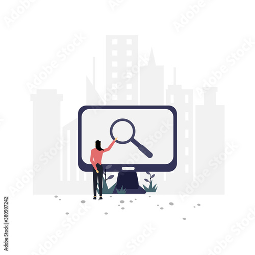 Searching flat illustration.Vector design template.Suitable for landing page, ui, website, mobile app, editorial, poster, flyer, article, and banner. © Vectorplace