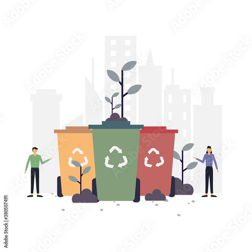 Waste disposal education flat illustration.Vector design.Suitable for landing page, ui, website, mobile app, editorial, poster, flyer, article, and banner.