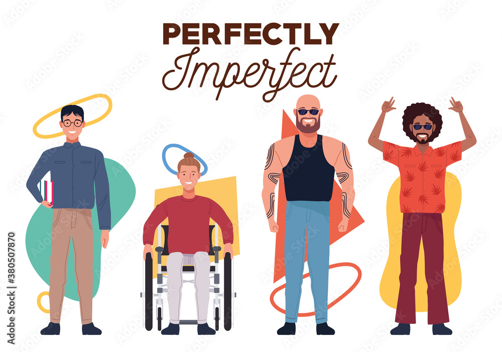 perfectly imperfect people group characters and geometric figures background perfectly imperfect people group characters and geometric figures background