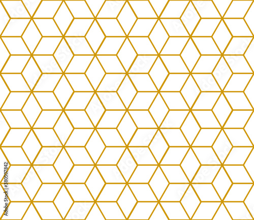Contemporary tessellated repeating octagon pattern of gold linear shape outlines on a white background, geometric vector illustration