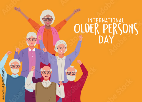 international older persons day lettering with group of people