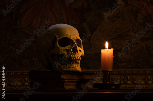 Wallpaper Mural Still life type a scene with human skull and candle Torontodigital.ca