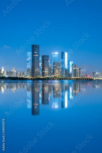 The bustling night view of Qianhai Free Trade Zone in Shenzhen  Guangdong  China