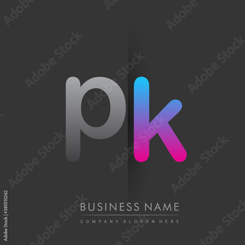 initial logo PK lowercase letter colored grey and blue, pink, creative logotype concept.