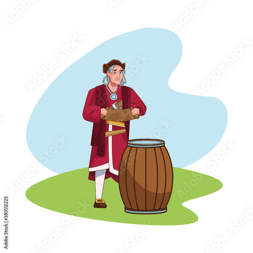 Christopher Columbus with paper map character
