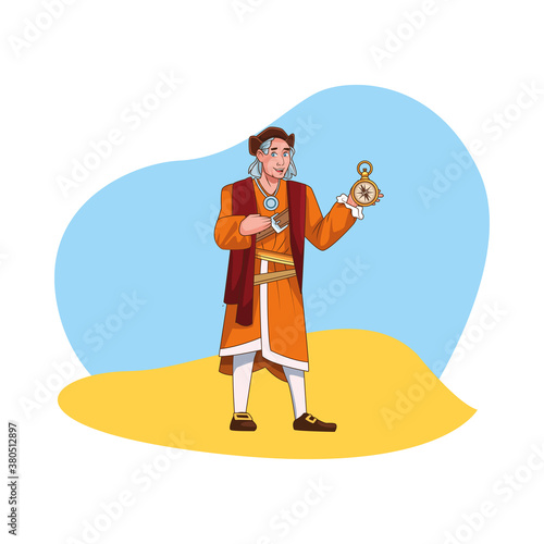 Christopher Columbus with compass character