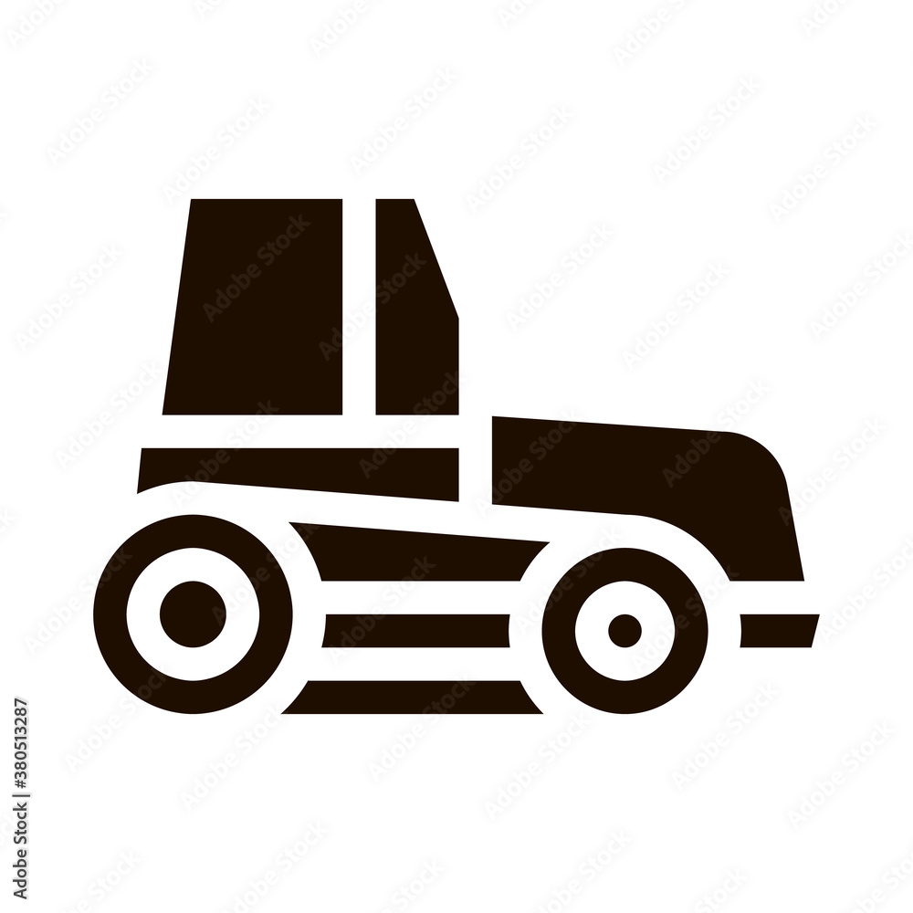 Fototapeta premium Farmland Tractor Vehicle Vector Icon. Agricultural Farm Tractor For Different Type Trailer. Transportation Harvesting Machine Pictogram. Monochrome Illustration