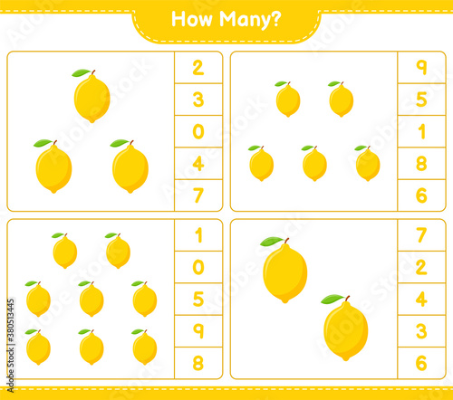 Counting game  how many Lemon. Educational children game  printable worksheet  vector illustration