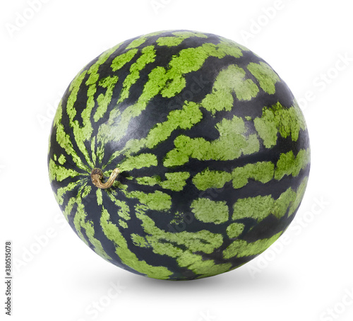 Ripe whole watermelon isolated on white background. Full depth of field.