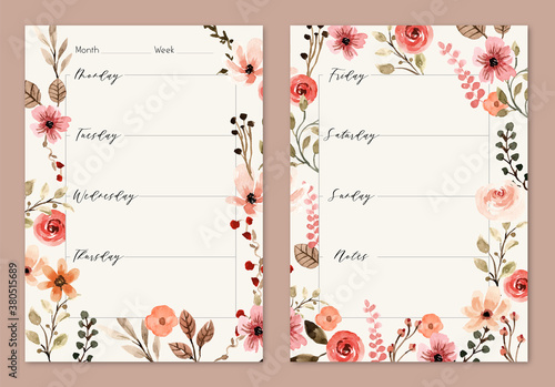  Terracotta Floral Watercolor Weekend Planner photo