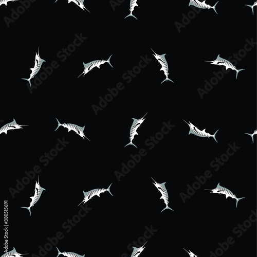 blue marlin seamless pattern black and white background