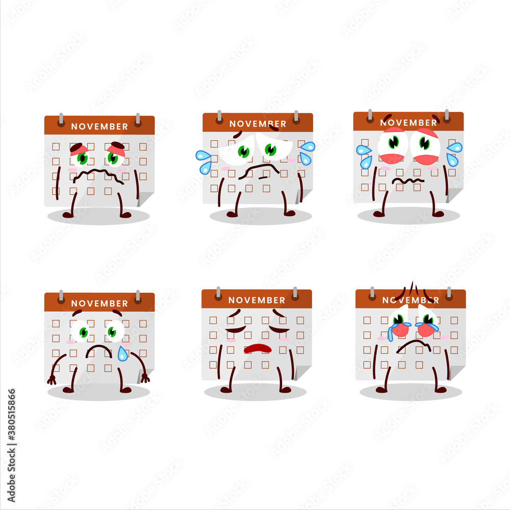 Fototapeta premium Thanksgiving calendar cartoon character with sad expression