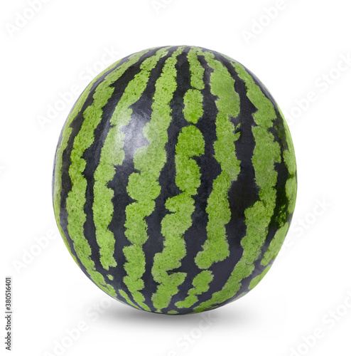 Ripe whole watermelon isolated on white background.