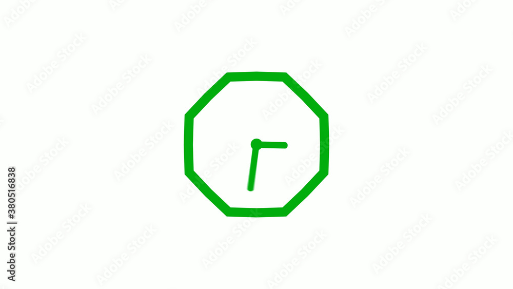 Green color 12 hours counting down clock icon on white background,clock icon
