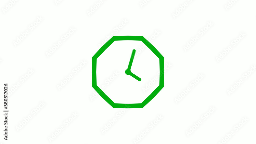 Fototapeta premium Green color 12 hours counting down clock icon on white background,clock icon
