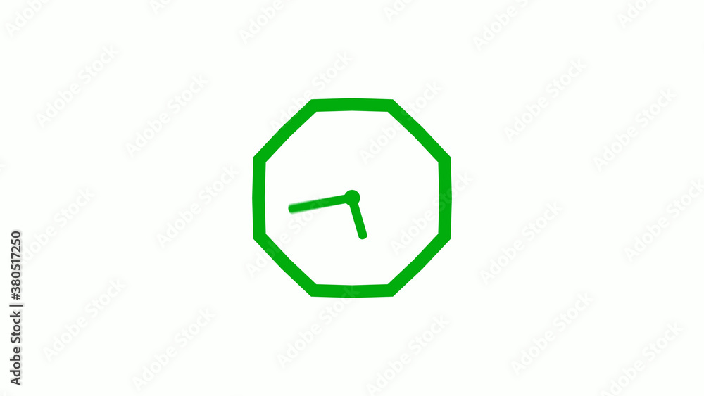 Green color 12 hours counting down clock icon on white background,clock icon