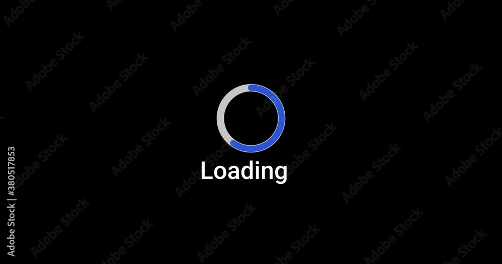 Loading progress bar computer screen animation loop isolated on black ...