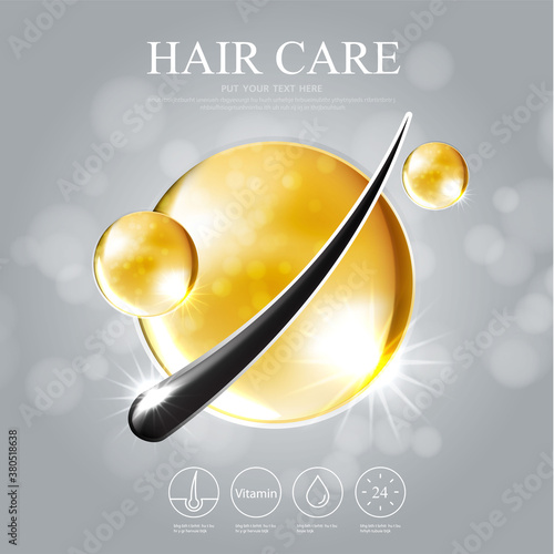 Hair care products, prevent split ends serum shampoo, cosmetics concept, vector illustration.