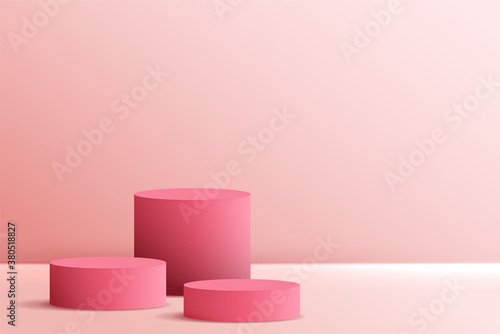 Cosmetic background for product, branding and packaging presentation. geometry form circle molding on podium stage pink background. vector design. © TripleP Studio