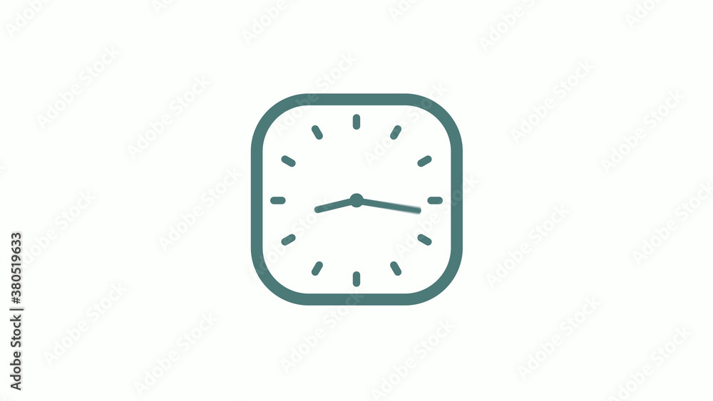 Beautiful square cyan gray counting down 12 hours clock icon on white background