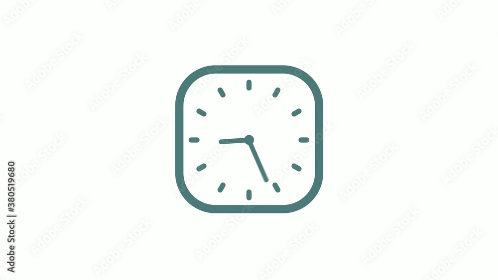 Beautiful square cyan gray counting down 12 hours clock icon on white background Beautiful square cyan gray counting down 12 hours clock icon on white background