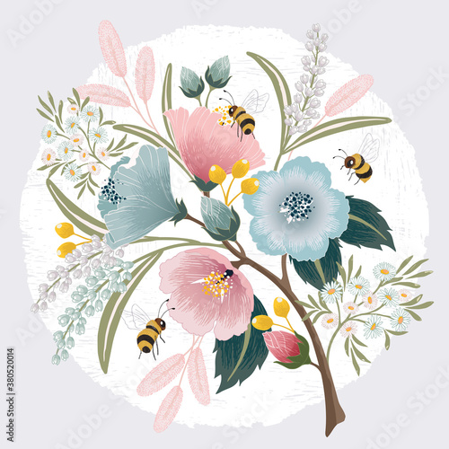 Vector illustration of a beautiful floral bouquet for Wedding, anniversary, birthday and party. Design for invitation card, picture frame, poster, scrapbook 