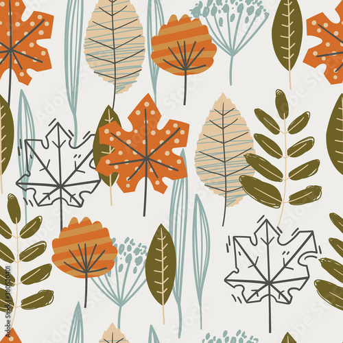 Seamless pattern with autumn leaves. Herbarium. Fall spirit.