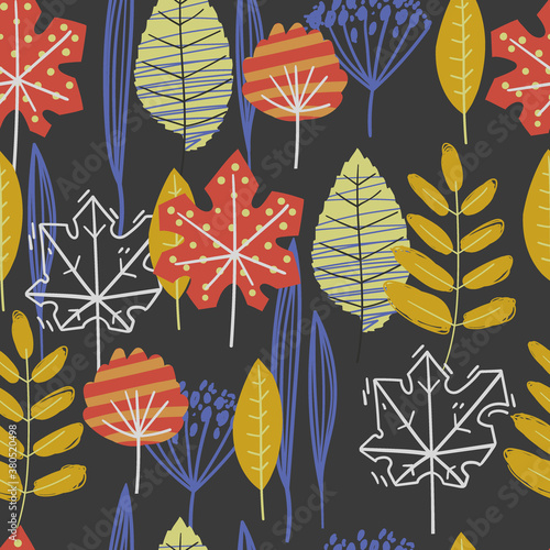 Seamless pattern with autumn leaves. Herbarium. Fall spirit.