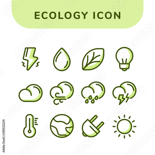 ecology icon set collections pack with outline dotted and shadow color outline style