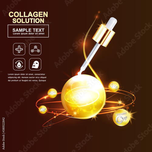 Collagen Serum and Vitamin Background Concept Skin Care Cosmetic.