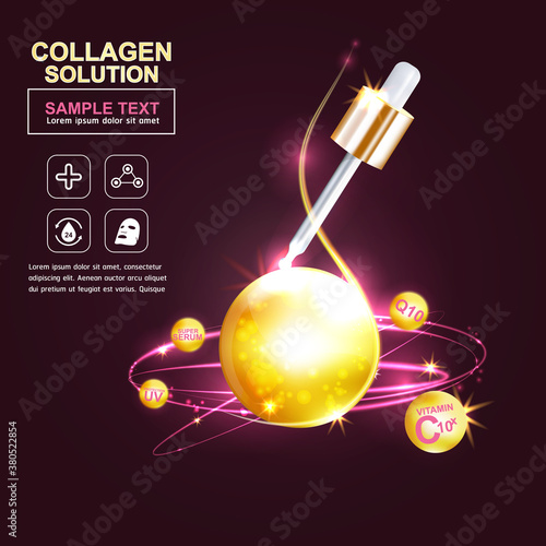 Collagen Serum and Vitamin Background Concept Skin Care Cosmetic.