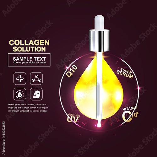 Collagen Serum and Vitamin Background Concept Skin Care Cosmetic.