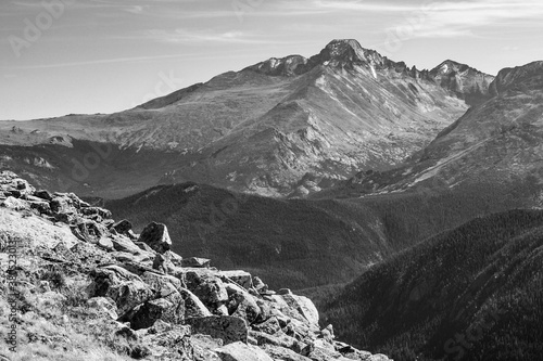 Longs Peak from Trail Ridge Road in RMNP, monochrome © MizC