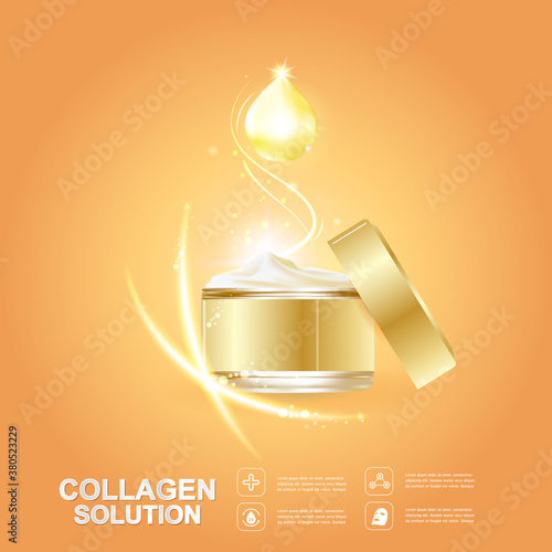 Collagen Serum and Vitamin Background Concept Skin Care Cosmetic.
