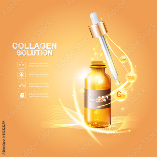 Collagen Serum and Vitamin Background Concept Skin Care Cosmetic.