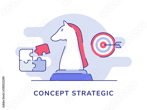 Concept strategic piece chess horse background of puzzle arrow target with flat outline style