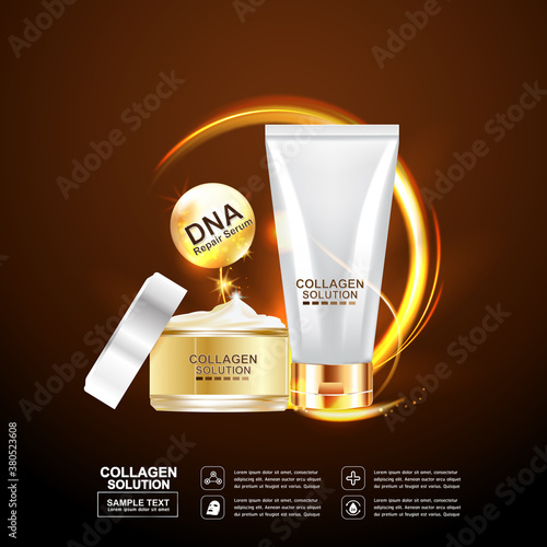 Collagen Serum and Vitamin Background Concept Skin Care Cosmetic.