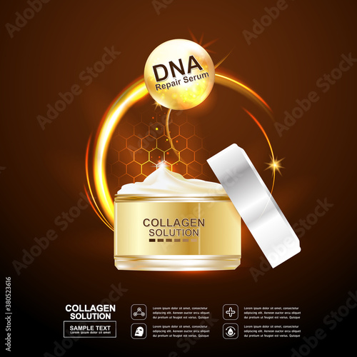 Collagen Serum and Vitamin Background Concept Skin Care Cosmetic.