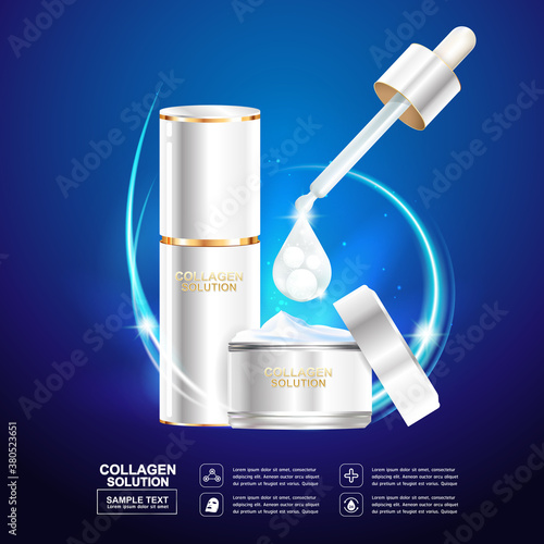 Collagen Serum and Vitamin Background Concept Skin Care Cosmetic.