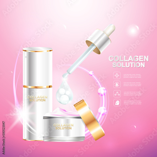 Collagen Serum and Vitamin Background Concept Skin Care Cosmetic.